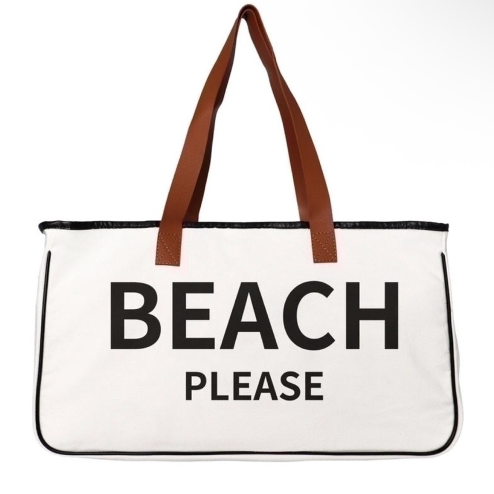 White Canvas Tote Bag with Brown Handles